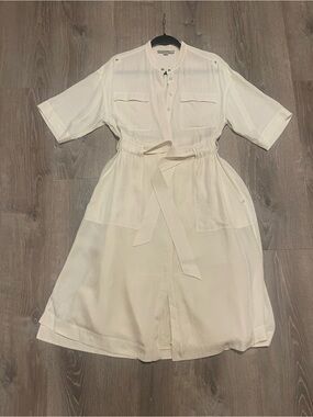 All Saints Cream Midi Shirt Dress with Tie Waist